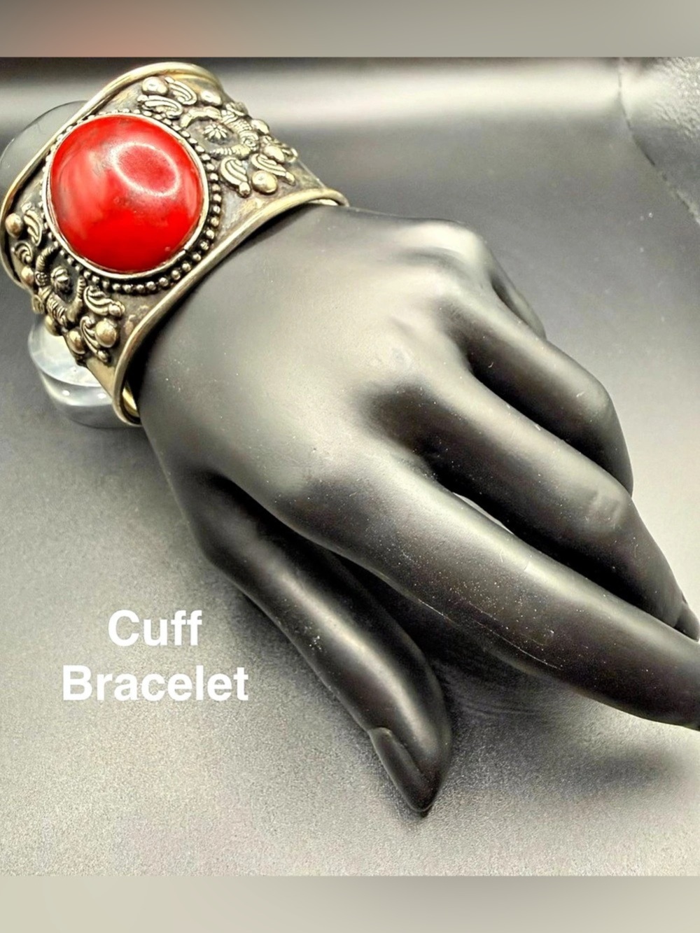 Red Cabochon Cuff Bracelet